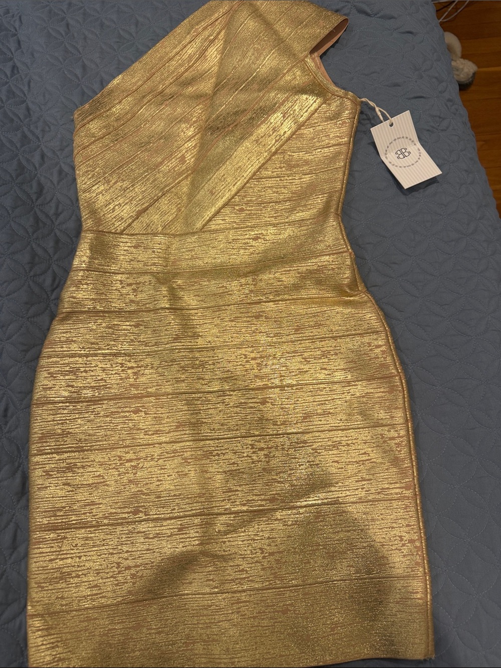 Gold One-Shoulder Metallic Cocktail Dress